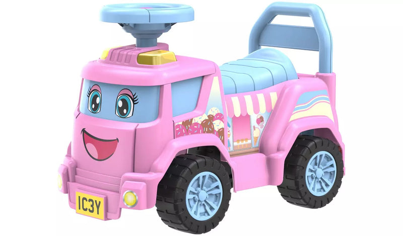 Foot to Floor Ice Cream Van Ride On with Storage, Squeaky Horn and Backrest