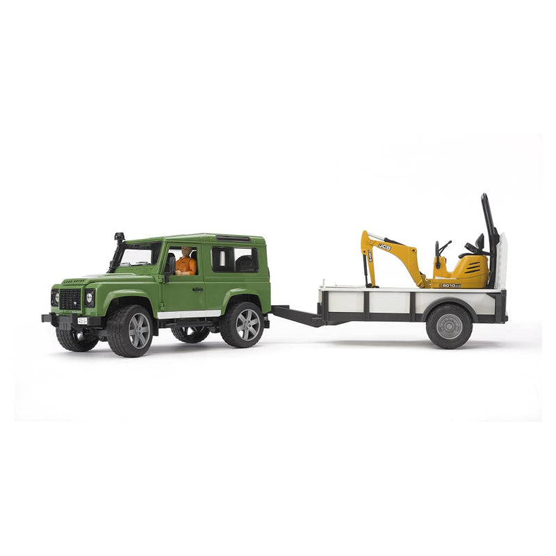 Bruder Land Rover Defender with Trailer, JCB Excavator and Worker