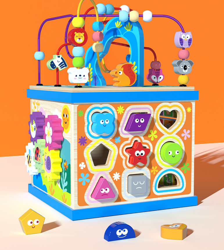 Wooden Activity Cube Educational Play Centre