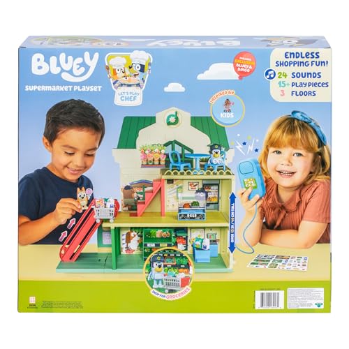 Bluey Supermarket Playset with Figures, Sounds & Working Escalator – 40cm Tall