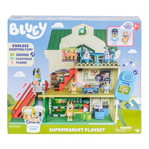 Bluey Supermarket Playset with Figures, Sounds & Working Escalator – 40cm Tall