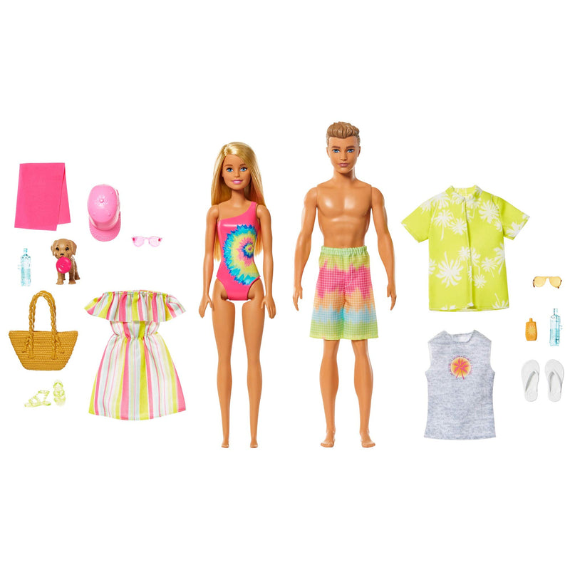 Barbie GJB71 - Gift Set with Convertible, Pool with Slide, Doll and Ken Doll in Swimwear, with Fashion and Accessories, Gift for Children from 3 to 7 Years
