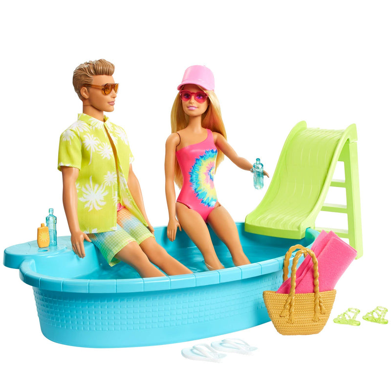 Barbie GJB71 - Gift Set with Convertible, Pool with Slide, Doll and Ken Doll in Swimwear, with Fashion and Accessories, Gift for Children from 3 to 7 Years