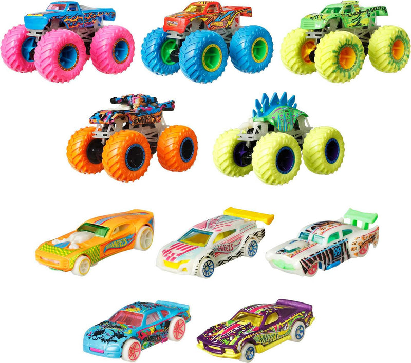 Hot Wheels 1:64 Scale Glow in the Dark Collection 10 Pack Diecast