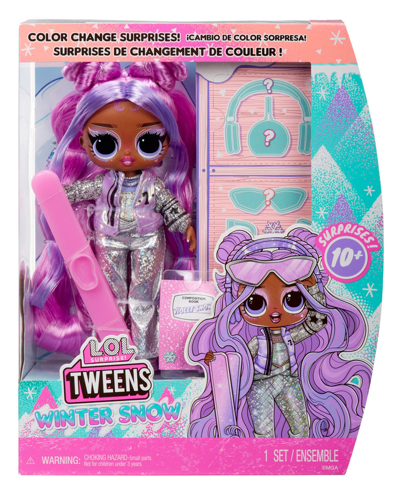 L.O.L. Surprise! Tweens Winter Snow Fashion Doll - Violet Snow with Colour-Changing Skis and 10+ Frosty Parts and Accessories, Gift for Children from 4 Years