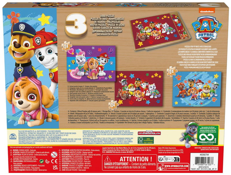 PAW Patrol Wooden Puzzle 3 Pack and Storage Tray Assortment