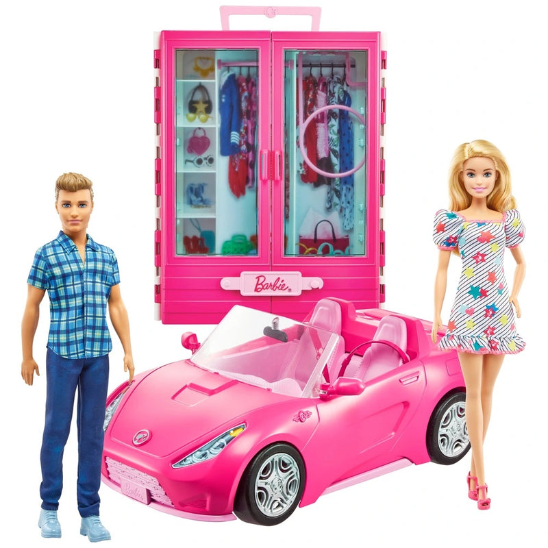 Barbie Dress Up and Go Closet and Convertible Car with 2 Dolls