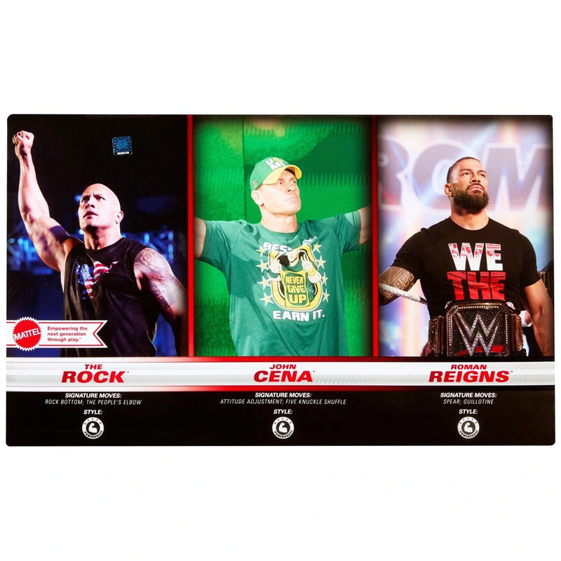 WWE Main Event Superstars Basic 3 Pack - Roman Reigns, John Cena & The Rock