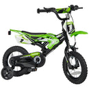 12 Inch Motocross-Style Kids Bike – Green with Race Plate & Stabilisers