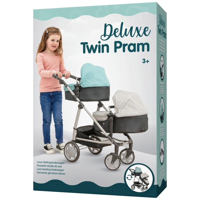 Deluxe Twin Baby Doll Stroller – 2-in-1 Pushchair with 9 Play Modes for Kids