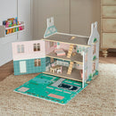 Wooden Two-Storey Doll House with Furniture & Garden – Pastel Design Playset