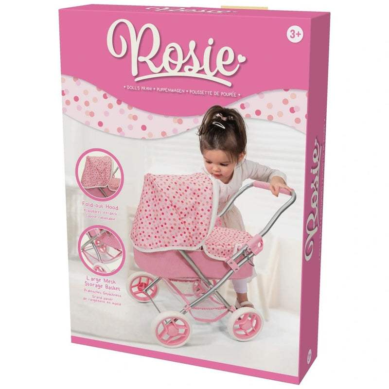 Pink Polka-Dot Baby Doll Pram for Kids – Foldable Stroller with Mattress & Storage