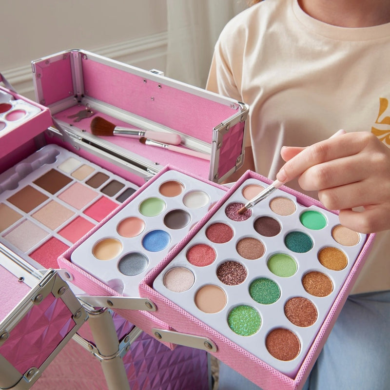 Deluxe Makeup Trolley with 80+ Colours & Accessories – Kids Portable Beauty Case