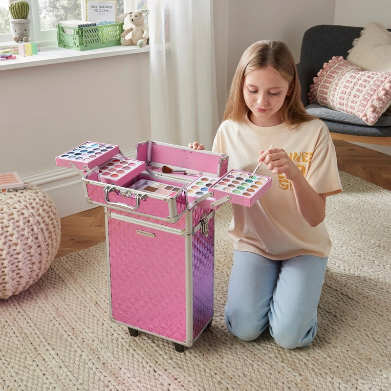 Deluxe Makeup Trolley with 80+ Colours & Accessories – Kids Portable Beauty Case
