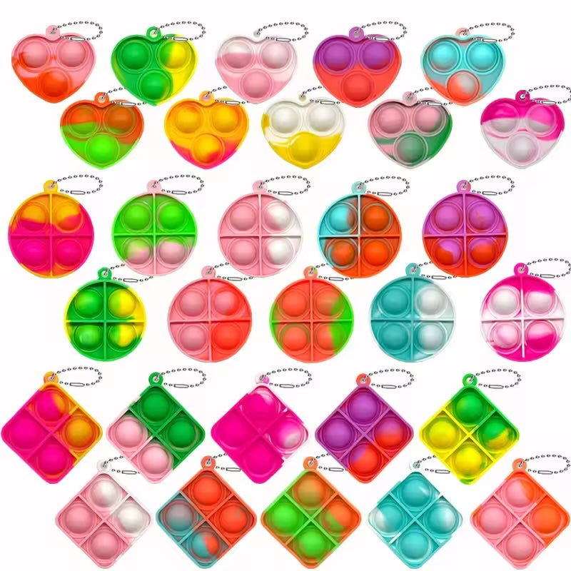 Mini Pop Fidget Toys Keyring Sensory Party Bag Fillers 10 20 30 Pack