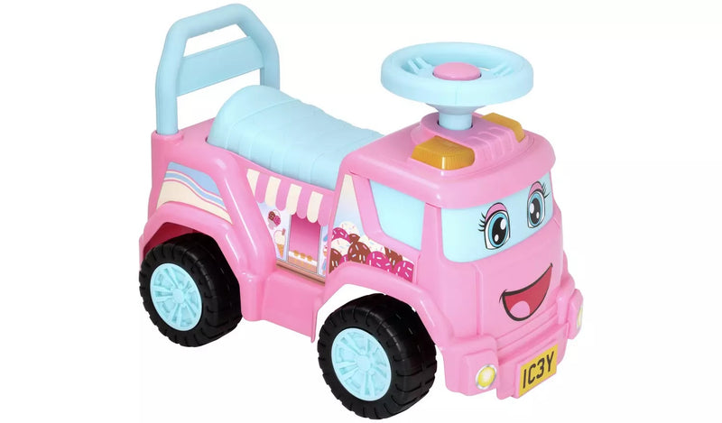 Foot to Floor Ice Cream Van Ride On with Storage, Squeaky Horn and Backrest