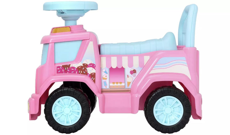 Foot to Floor Ice Cream Van Ride On with Storage, Squeaky Horn and Backrest