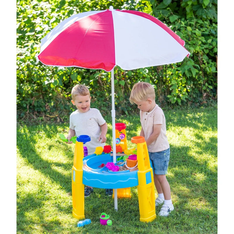 Sand and Water Play Table with Umbrella and 22 Toy Accessories – Age 2+