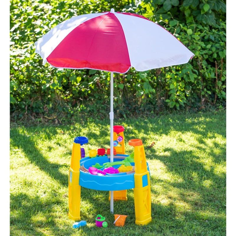 Sand and Water Play Table with Umbrella and 22 Toy Accessories – Age 2+