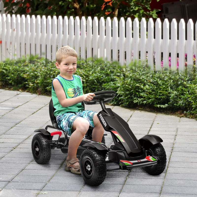 Children Pedal Go Kart with Adjustable Seat, Inflatable Tyres - Black