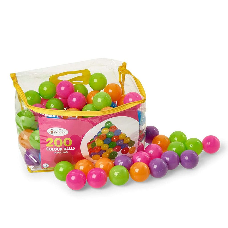 200 Soft Plastic Play Pit Balls with Carry Bag Swimming Pool Trampoline Play