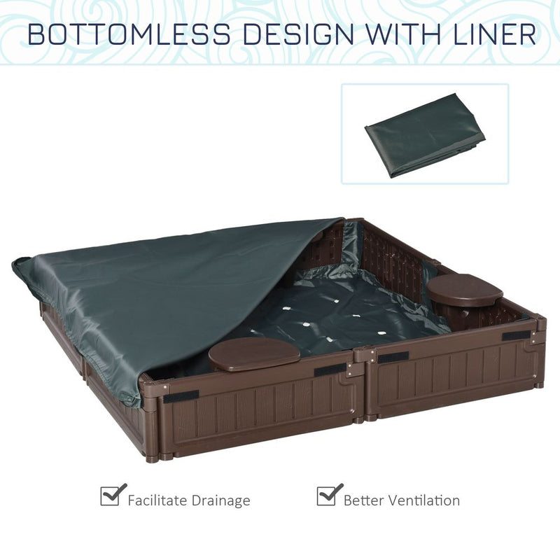 Kids Outdoor Sandbox w/ Canopy Backyard for 3-12 years old Brown Outsunny