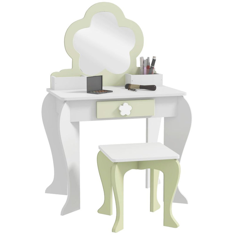 Kids Vanity Table Set, Beauty Flower Design - White
