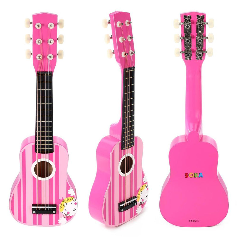 Wooden Pink Stripe Striped Pink Princess Guitar Children Girls Instrument