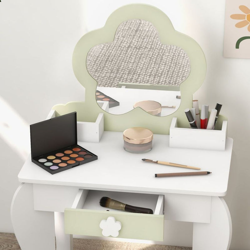 Kids Vanity Table Set, Beauty Flower Design - White