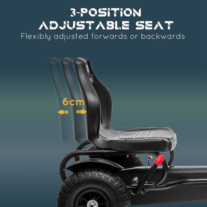 Children Pedal Go Kart with Adjustable Seat, Inflatable Tyres - Black