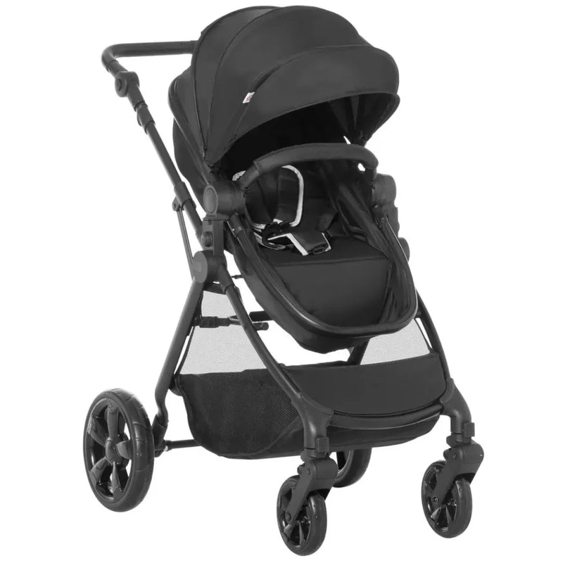 Foldable Baby Pushchair With Fully Reclining Backrest From Birth to 3 Years - Black