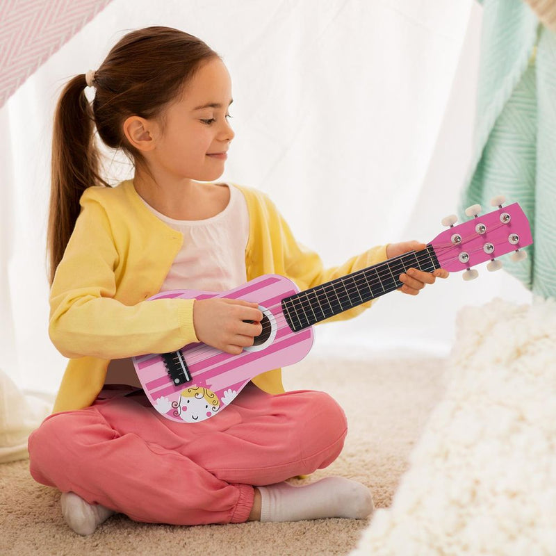Wooden Pink Stripe Striped Pink Princess Guitar Children Girls Instrument