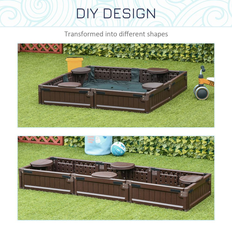Kids Outdoor Sandbox w/ Canopy Backyard for 3-12 years old Brown Outsunny