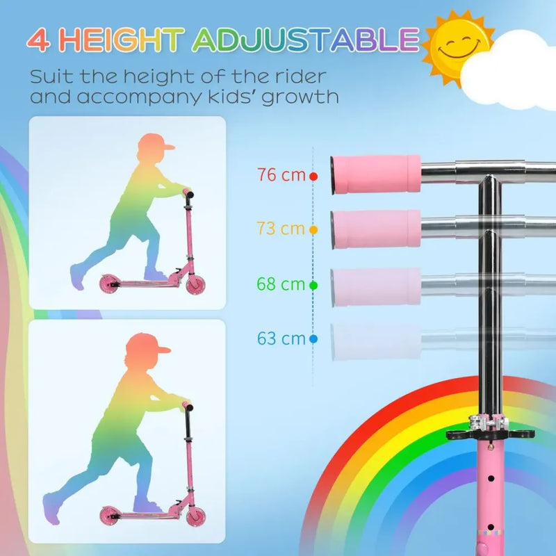 Kids Scooter with Lights, Music & Adjustable Height - Foldable Frame