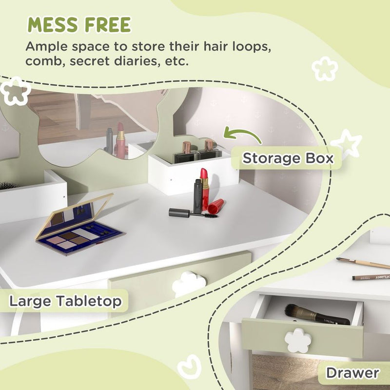 Kids Vanity Table Set, Beauty Flower Design - White
