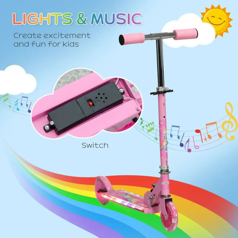 Kids Scooter with Lights, Music & Adjustable Height - Foldable Frame