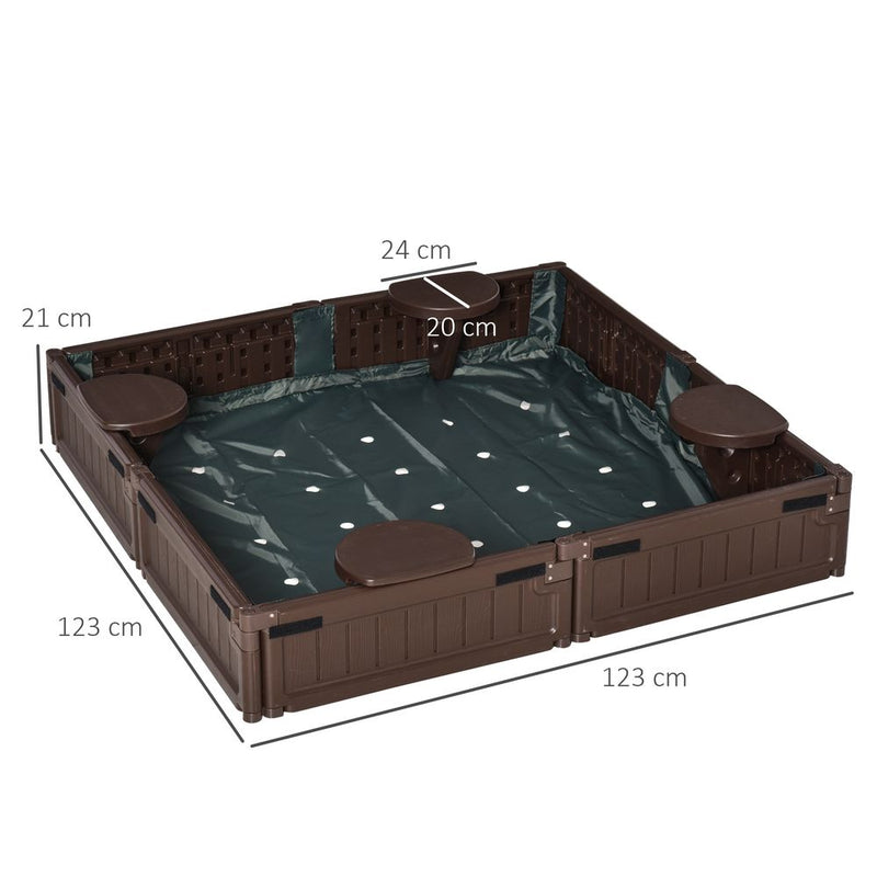 Kids Outdoor Sandbox w/ Canopy Backyard for 3-12 years old Brown Outsunny