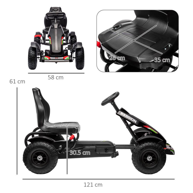 Children Pedal Go Kart with Adjustable Seat, Inflatable Tyres - Black