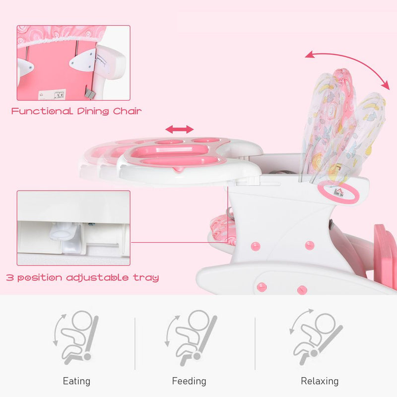 3-in-1 Convertible Baby High Chair Booster Seat With Removable Tray Pink