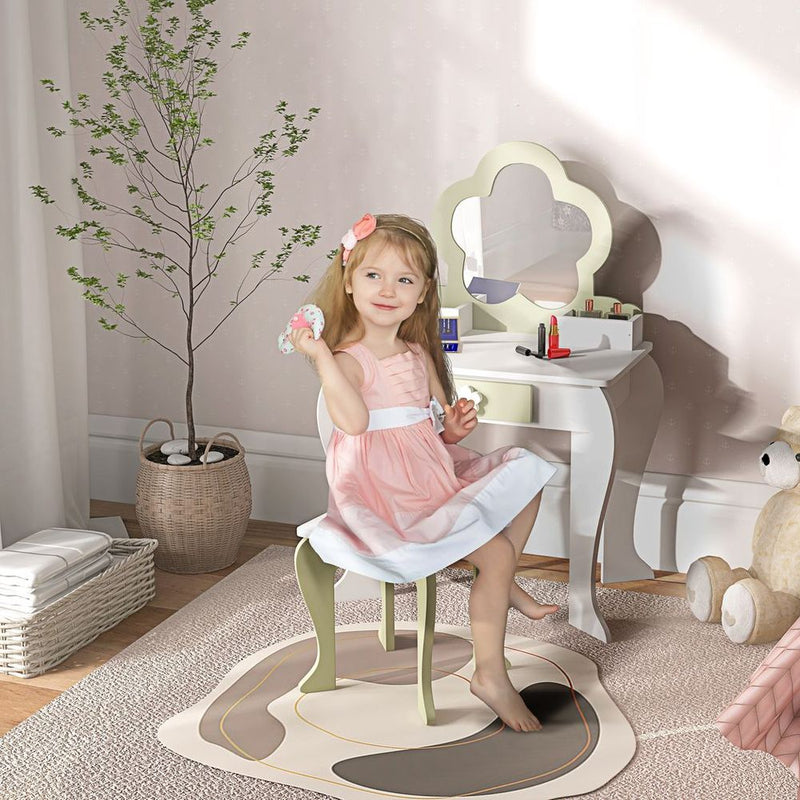 Kids Vanity Table Set, Beauty Flower Design - White