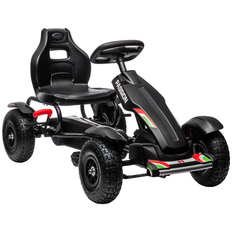 Children Pedal Go Kart with Adjustable Seat, Inflatable Tyres - Black