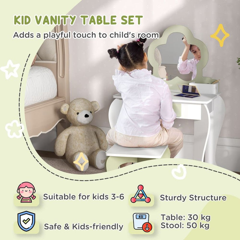 Kids Vanity Table Set, Beauty Flower Design - White