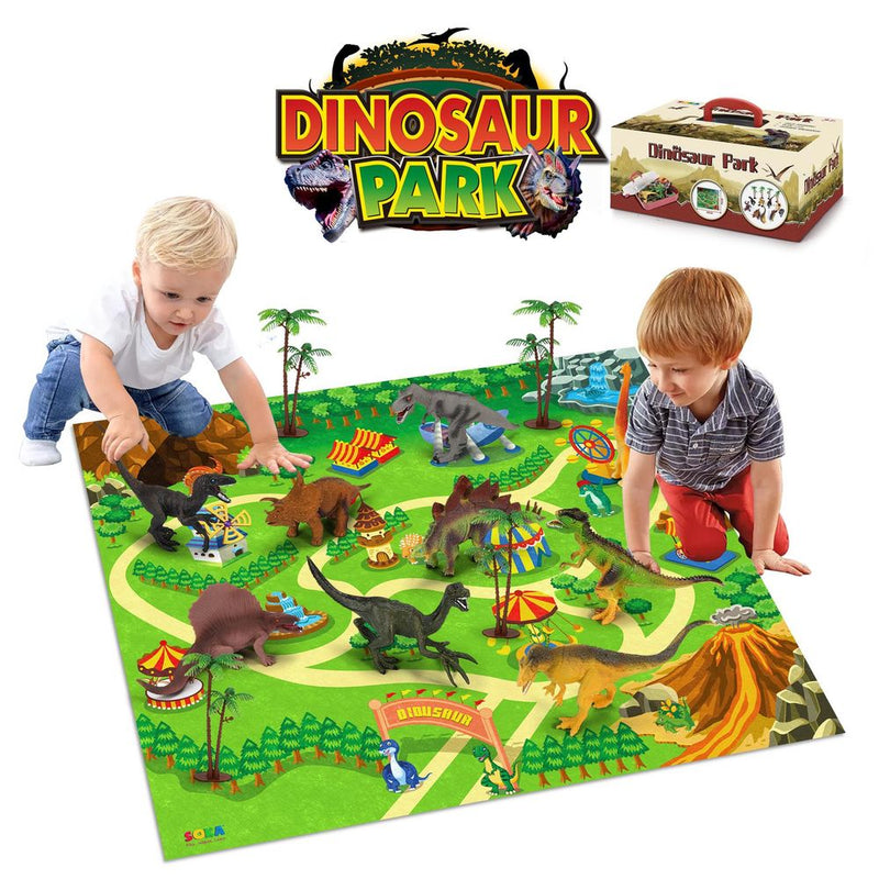 Dinosaur Toy Figure Set - Realistic Playset for Kids - Activity Mat & Trees