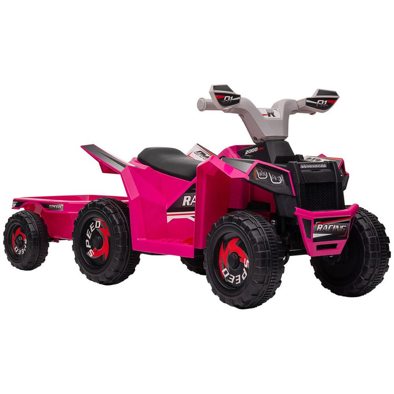 Electric Quad Bike, 6V Kids Ride On ATV With Back Trailer for - Pink