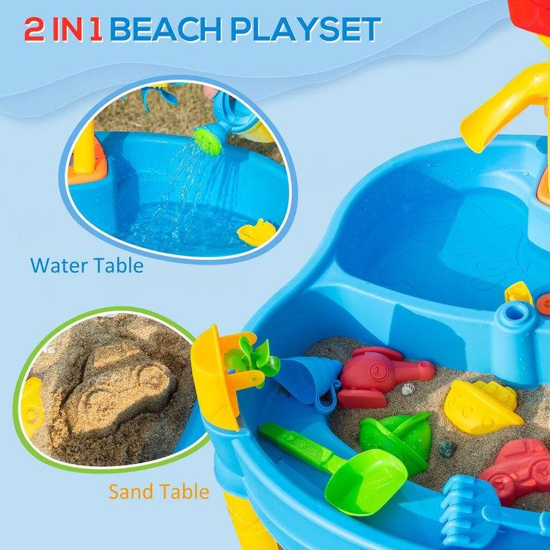 2 in 1 Sand and Water Table, for 18+ Months, Kids Outdoor Beach Garden