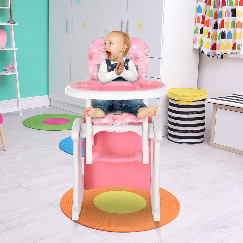 3-in-1 Convertible Baby High Chair Booster Seat With Removable Tray Pink