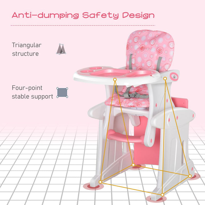 3-in-1 Convertible Baby High Chair Booster Seat With Removable Tray Pink