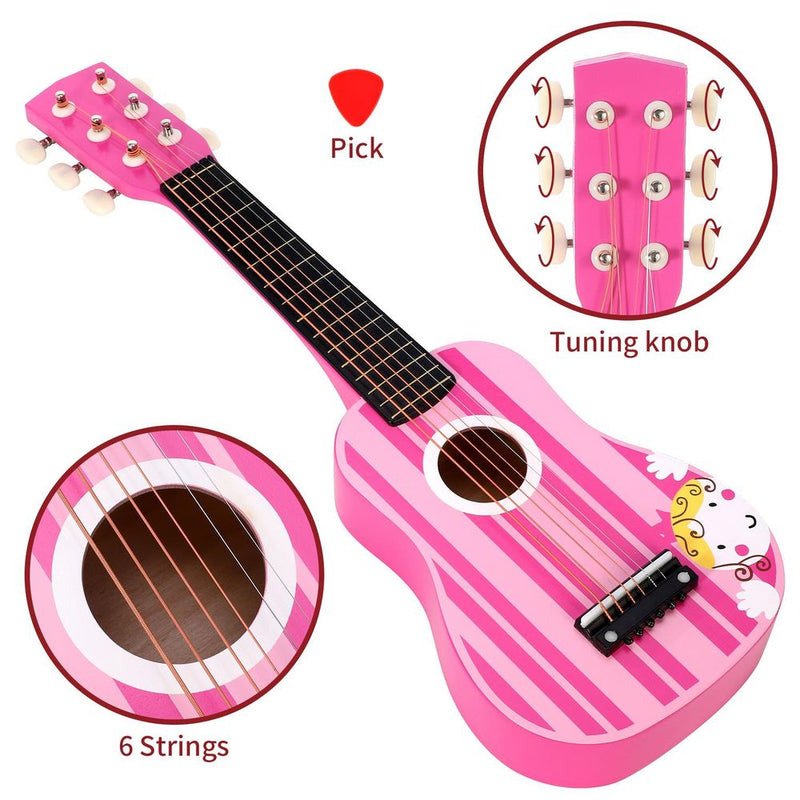Wooden Pink Stripe Striped Pink Princess Guitar Children Girls Instrument