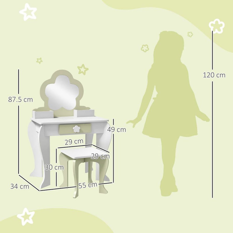 Kids Vanity Table Set, Beauty Flower Design - White