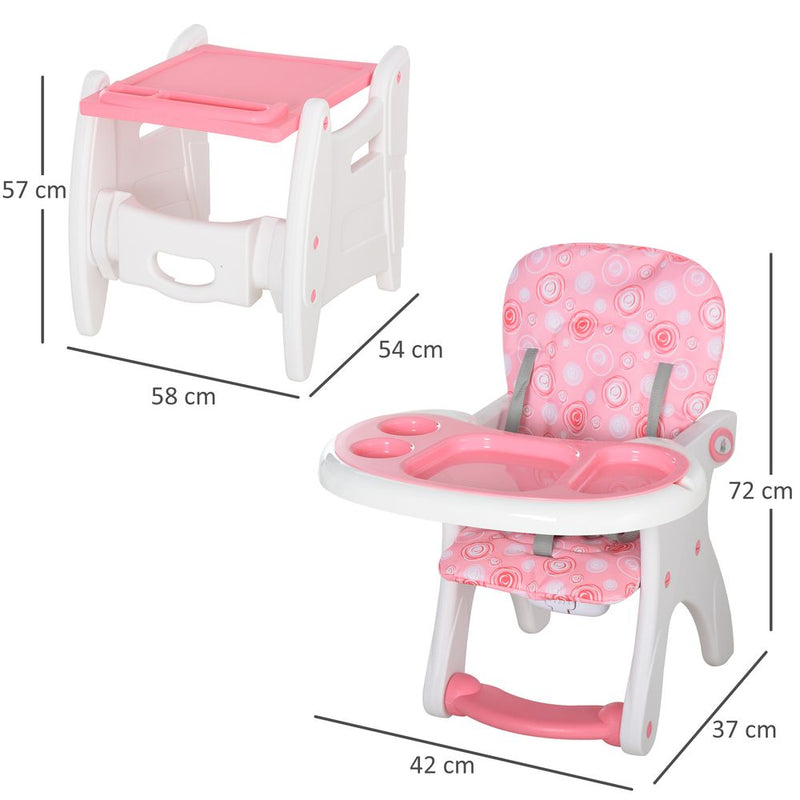 3-in-1 Convertible Baby High Chair Booster Seat With Removable Tray Pink